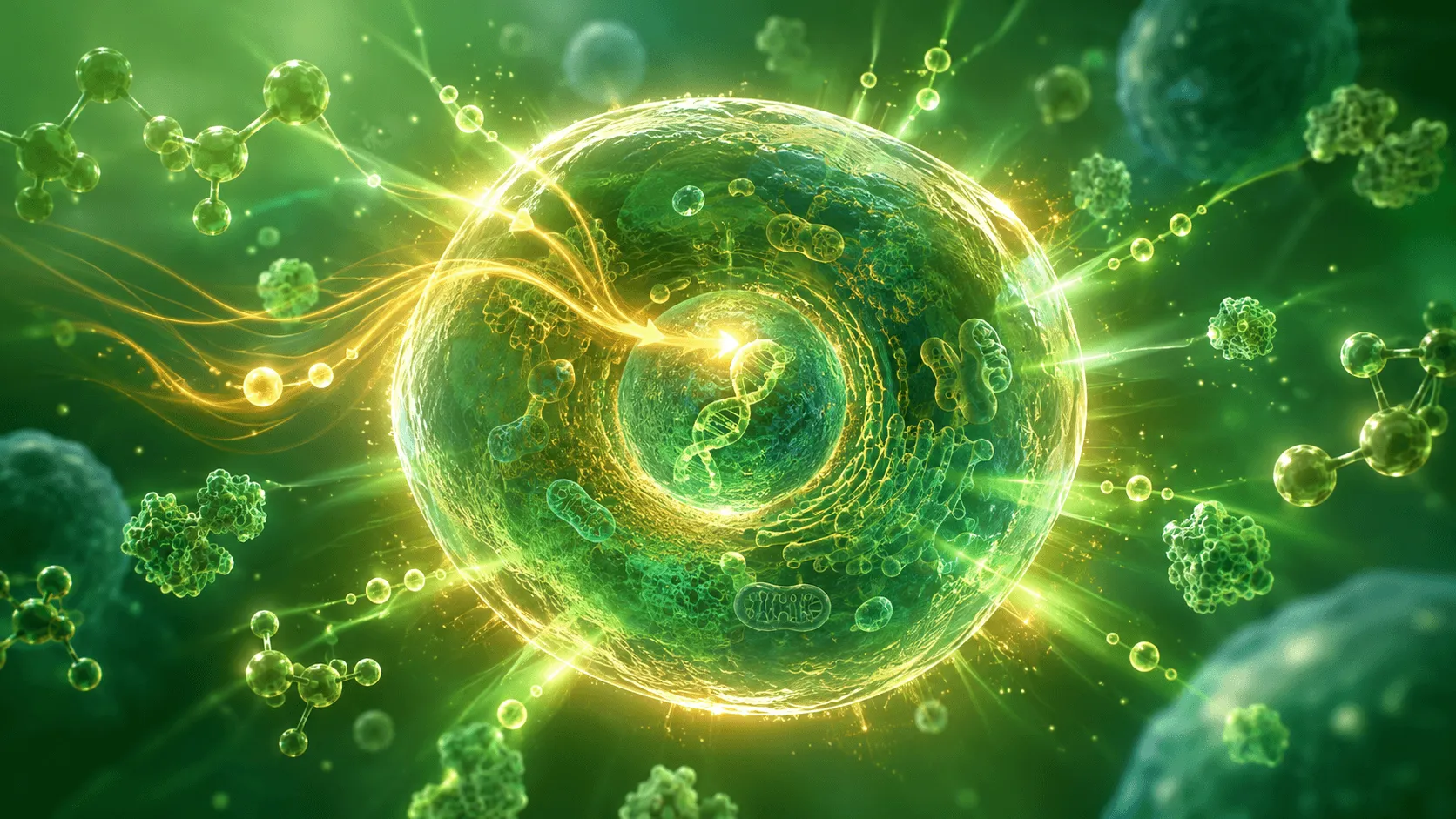 Cellular illustration representing Nrf2 activation and the body’s natural antioxidant defense system